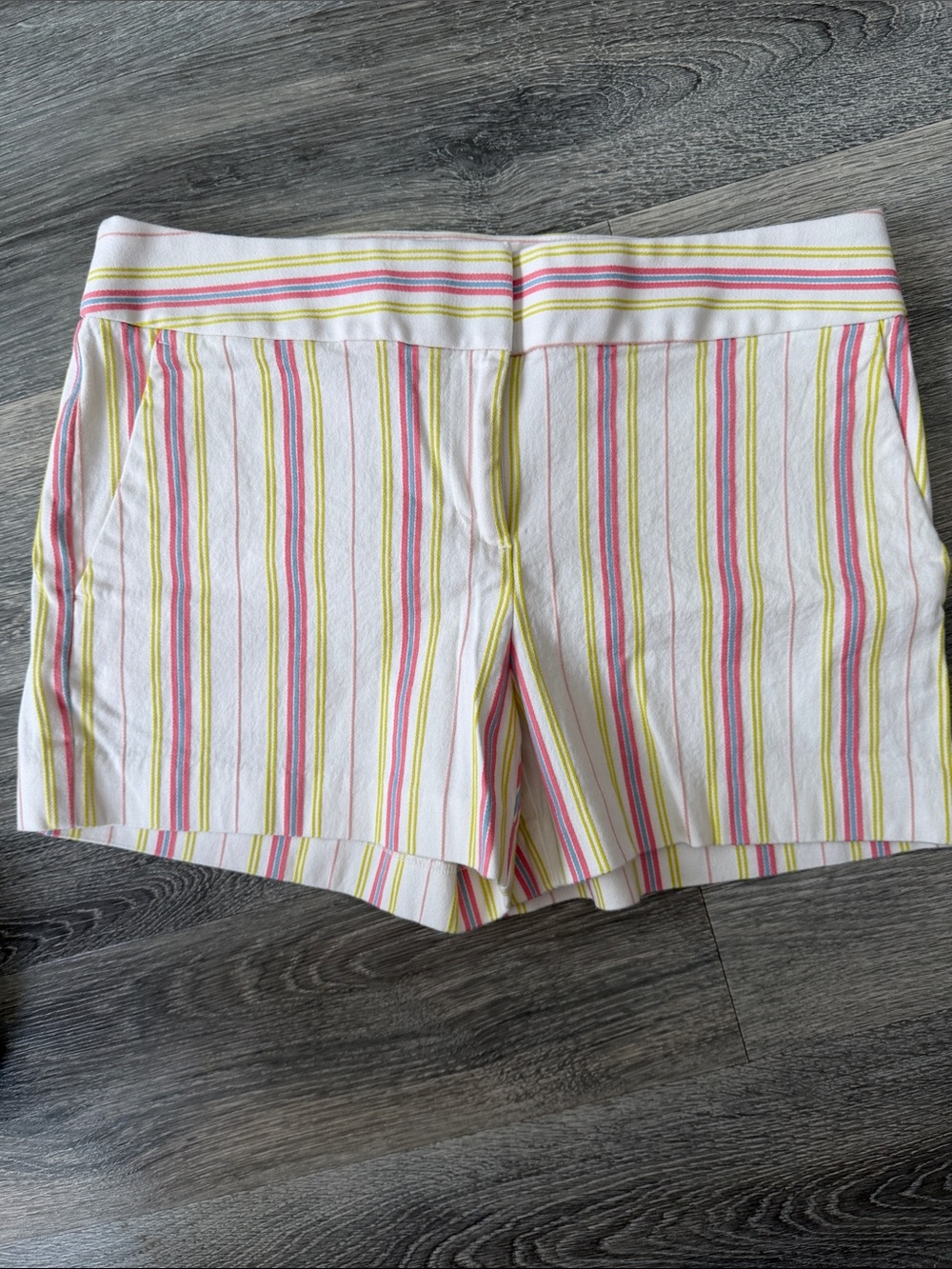 Striped Cotton Blend Women’s Shorts - White with Pink & Line Green Stripes